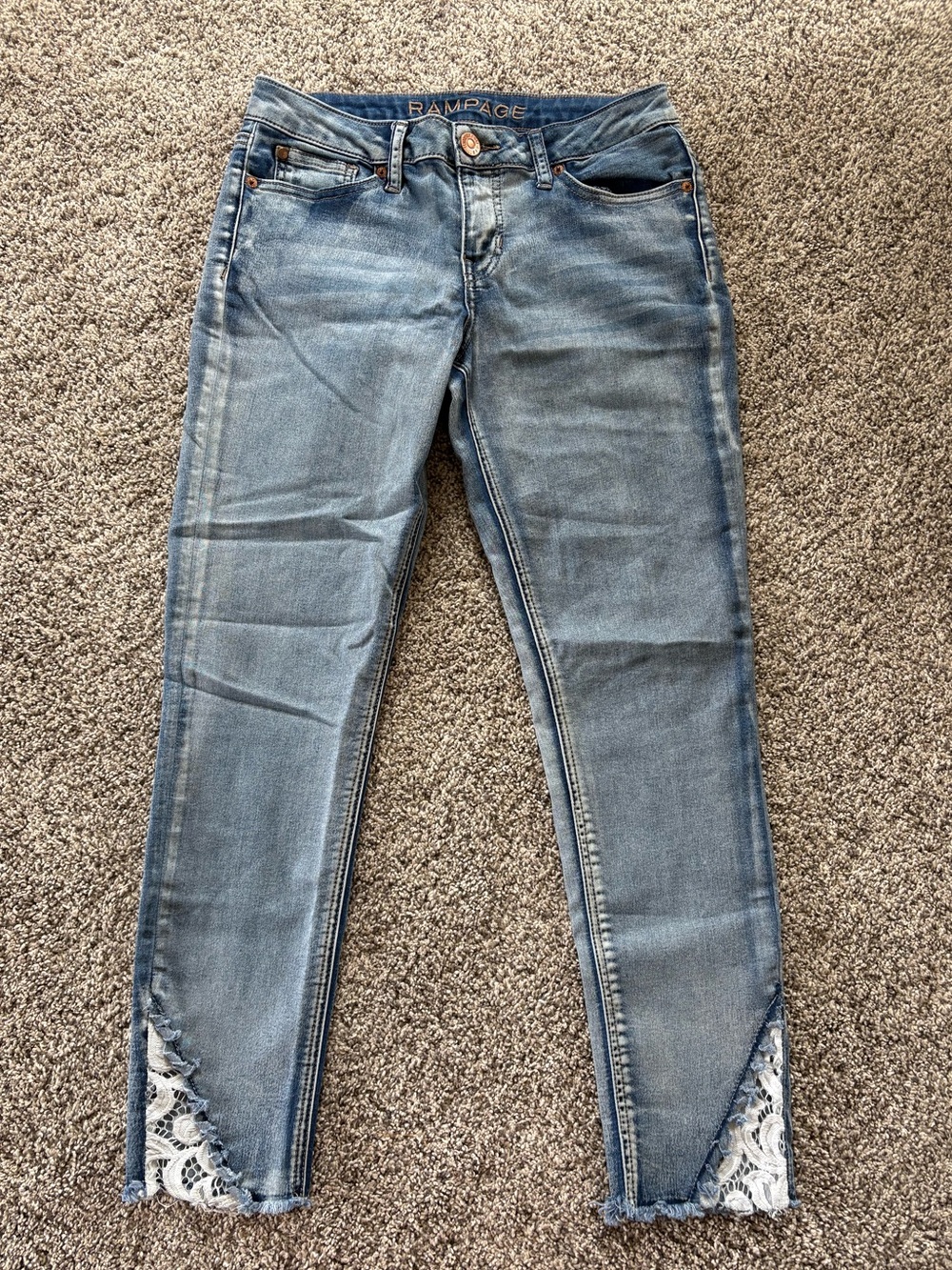 Rampage Light Blue Women's Jeans with Lace Detail